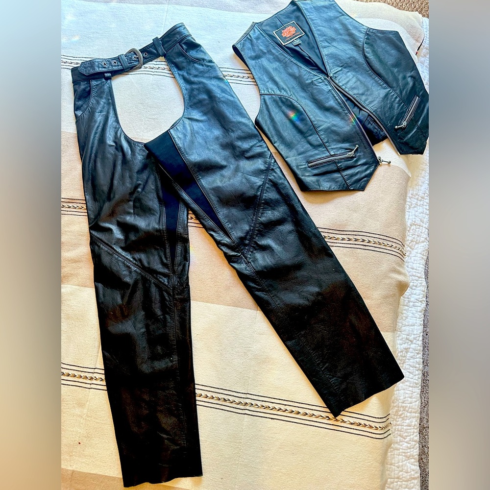 Harley-Davidson ladies leather chaps and leather biker vest